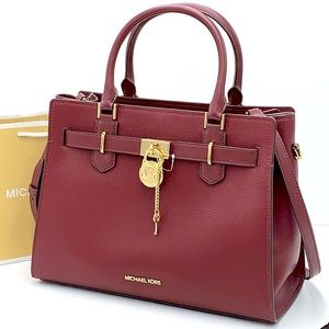 Michael Kors Hamilton Meidum Satchel Shoulder Crossbody Bag DARK CHERRY colon